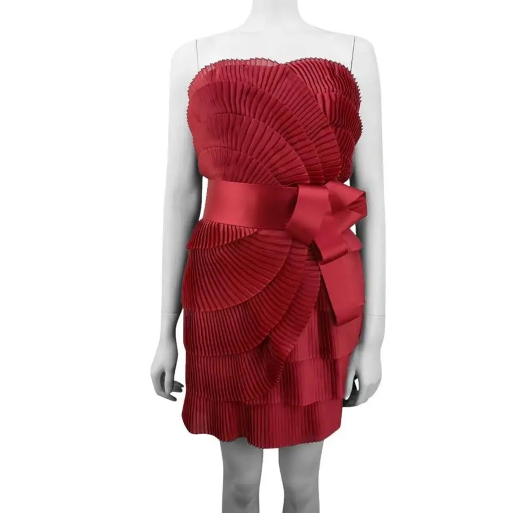 Marchesa Notte red Pleated dress with bow